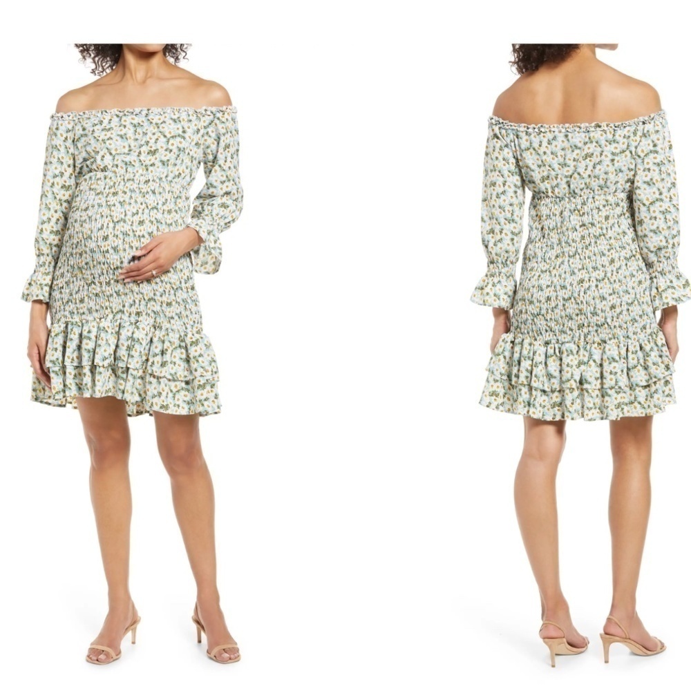 Savi Mom Daisy Flora Off the Shoulder Ruffle Maternity Dress